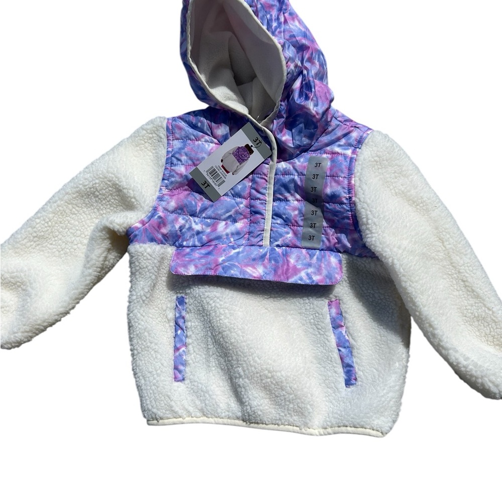 Weatherproof Vintage Girls 3T Sherpa Fleece Tie Dye Quilted Hooded Jacket Purple